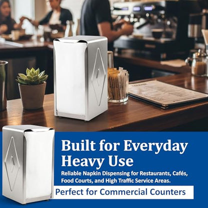 San Jamar H900X Tall Fold Restaurant Style Napkin Dispenser, 7-1/2" x 3-3/4", 150 Capacity, Satin Stainless