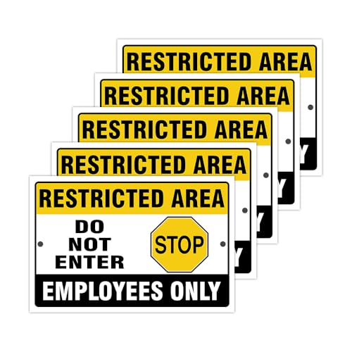 Do Not Enter Restricted Area Employees Only Signs Outdoor - Rust Free Aluminium Metal No Entry Sign, UV Protected, Waterproof, Durable Ink and Easy to Install & Read - 2 Pre-drilled Holes - color: Pack of 5, size: 8"x12"