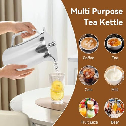 Stainless Steel Pitcher, 2L Coffee Pitcher Metal Water Pitcher Large Capacity Water Kettle with Lid Juice Cold Beverage Jug for Home Restaurant