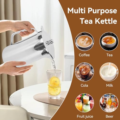 Stainless Steel Pitcher, 2L Coffee Pitcher Metal Water Pitcher Large Capacity Water Kettle with Lid Juice Cold Beverage Jug for Home Restaurant
