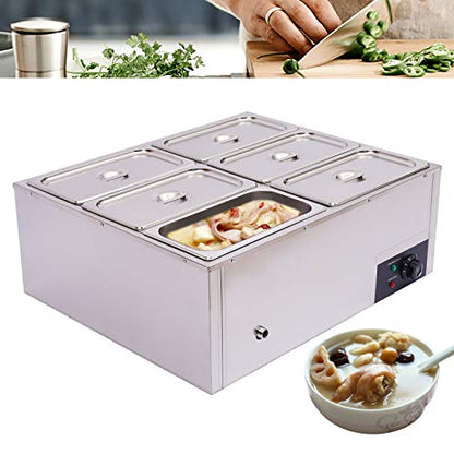 6 Pan Commercial Food Warmer Countertop with Lids, 7L Electric Food Warmer Steam Table , 850W Professional Buffet Servers and Warmers Stainless Steel Buffet Bain Marie with 86-185°F Temp Control - color: 6 Pan#1