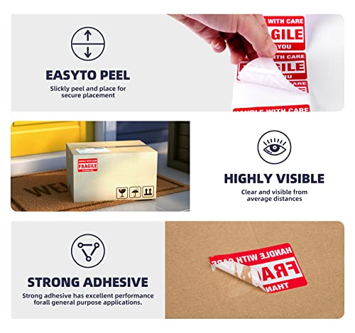 Fragile Stickers for Shipping Moving Boxes 2000 Fragile Labels 2 x 3 Inch Fragile Tape for Shipping Handle with Care Sticker-4 Rolls, Red - size: 3" x 2", style: 4 Rolls - 2000 PCS