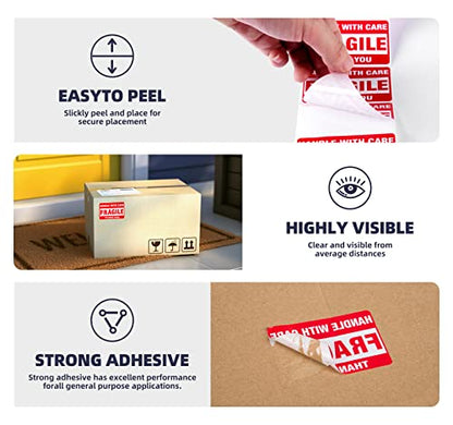 Fragile Stickers for Shipping Moving Boxes 2000 Fragile Labels 2 x 3 Inch Fragile Tape for Shipping Handle with Care Sticker-4 Rolls, Red - size: 3" x 2", style: 4 Rolls - 2000 PCS