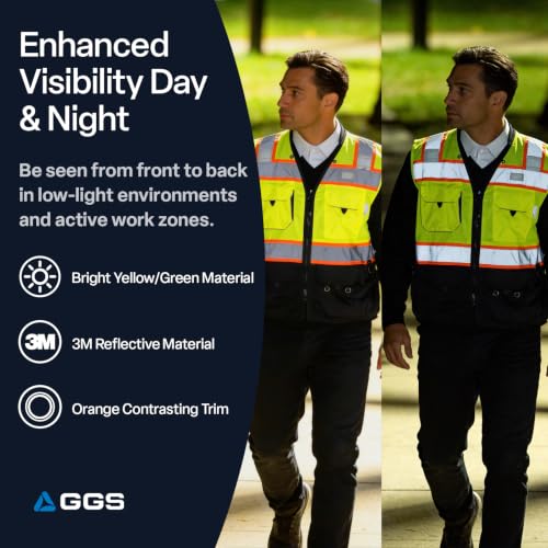 Global Glove GLO-099 Premium High-Visibility Surveyors Safety Vest, Lightweight and Breathable, Zipper Closure, 9 Pockets - size: 5X-Large