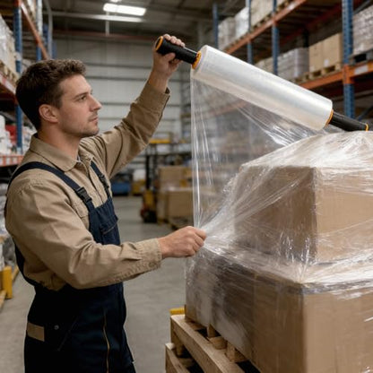 Stretch Film Wrap 15 Inch x 1200 Feet Self-Adhering Shrink Wrap Roll with Plastic Handles Industrial Strength up to 500% Stretch Wrap for Moving, Packing, Pallet Wrapping (4 Rolls, 60 Gauge) - style: 15" × 1200' - 60 Gauge