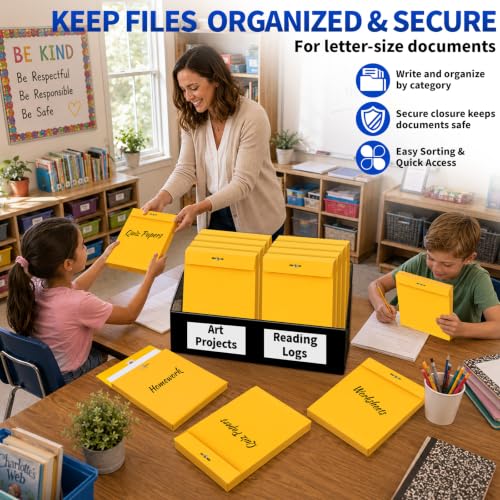 50 Pack 9x12 In Expanding Manila Envelopes with Reusable Clasp and Gummed Seal 180 GSM Heavyweight 1.2'' Expansion Yellow Envelope Folder 8.5 x 11 Letter Size for Home School Office Filing Storage - size: 50pcs-9x12in