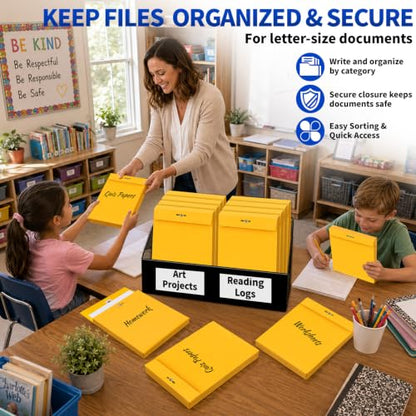 50 Pack 9x12 In Expanding Manila Envelopes with Reusable Clasp and Gummed Seal 180 GSM Heavyweight 1.2'' Expansion Yellow Envelope Folder 8.5 x 11 Letter Size for Home School Office Filing Storage - size: 50pcs-9x12in