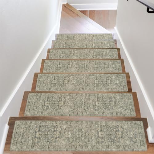 OJIA Stair Treads Non Slip Stair Runners for Wooden Steps, 8"x30" Rubber Backing Stair Mats Carpet Stair Tread Covers Staircase Step Treads for Dogs, Kids & Elders, Brown, 15PCS - color: Tan, size: 30" x 8"