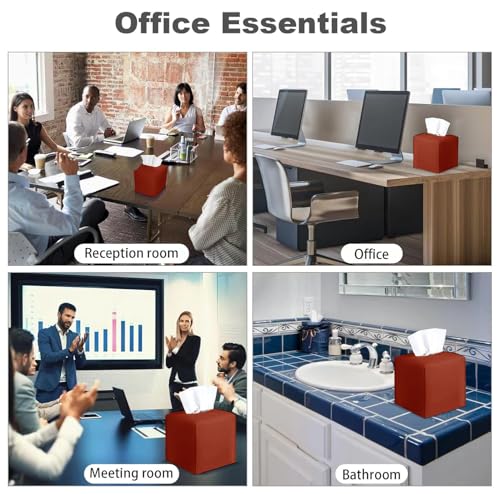 2 Pack 5"x5"x5" Square PU Leather Tissue Box Holders for Home & Office - color: Reddish Brown