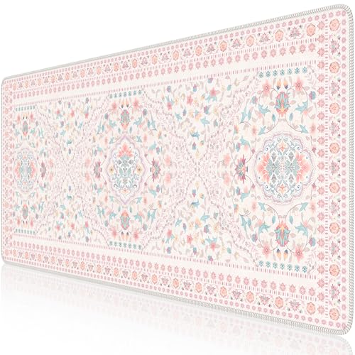HAOCOO Pink Desk Matt, 35.4" x 15.7" Floral Mousepad for School Desk Use - color: Peach, size: 35.4" x 15.7"
