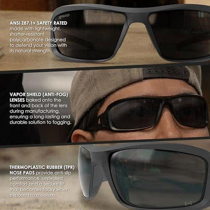 EDGE Brazeau Safety Glasses, Polarized Lenses, Non-Slip, Impact/Scratch Resistant, 99.9% UV Protect, ANSI Z87 Rated (Black, Polarized Smoke Vapor Shield)