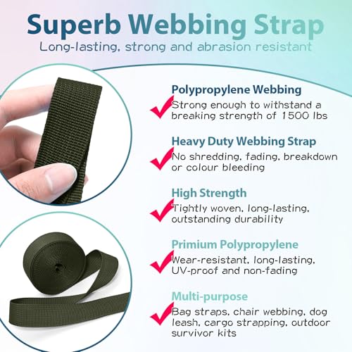 Polypropylene Webbing 1 Inch 1.5 Inch Nylon Webbing Straps Poly Strapping - color: Army Green, size: 1.5 inch x 10 yards