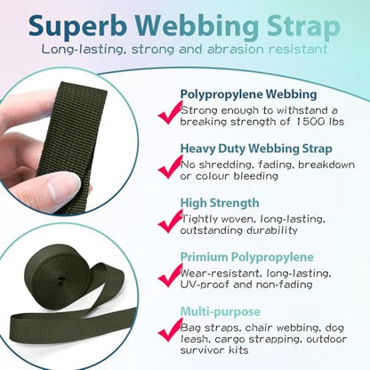 Polypropylene Webbing 1 Inch 1.5 Inch Nylon Webbing Straps Poly Strapping - color: Army Green, size: 1.5 inch x 10 yards