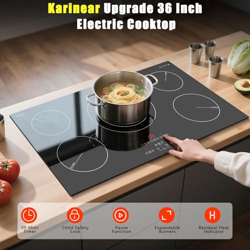 Karinear Electric Cooktop 36 Inch, Upgrade 5 Burners Electric Stove Top - color: 36 inch 5 burners