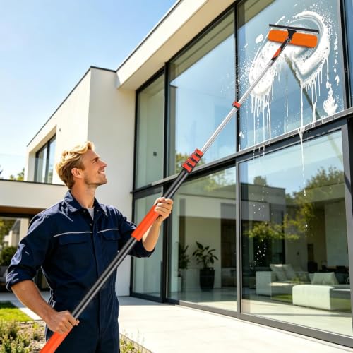 30FT Telescoping Window Squeegee Kit with Extension Pole - size: 24FT