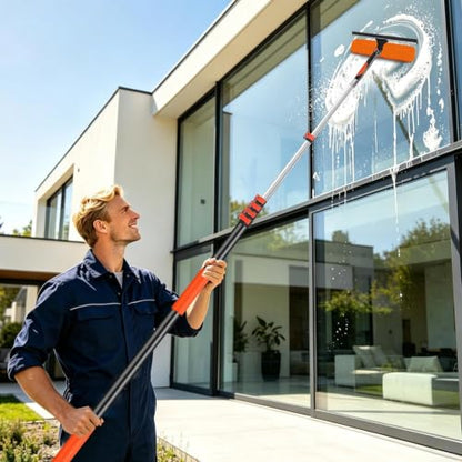 30FT Telescoping Window Squeegee Kit with Extension Pole - size: 24FT