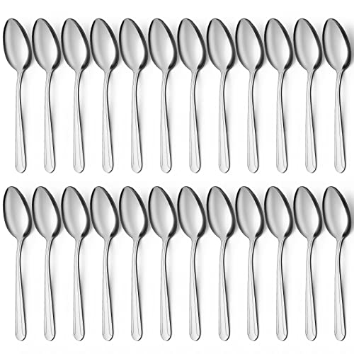 BEWOS 24 Pieces Spoons Set - 7.5 Inchs Spoons Silverware, Stainless Steel Spoon, Dinner Spoon, Dishwasher Safe, Mirror Polished Tablespoons for Home, Restaurant - color: Light Silver
