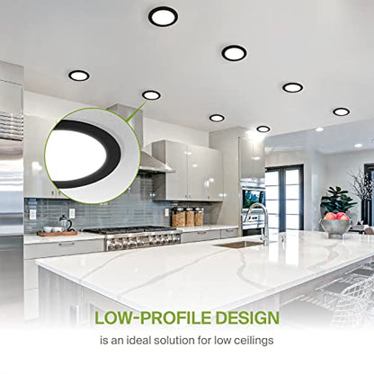 ASD 12 Pack LED Recessed Lighting 6 Inch 15W, 5 CCT 2700K-5000K CRI90+, IC Rated Ultra Thin Dimmable Ceiling Lights with J Box, Canless Wafer Downlight, Round Slim Panel Light, UL Energy Star, Black - color: Black, size: 6 Inch 15 Watt 12 Pack
