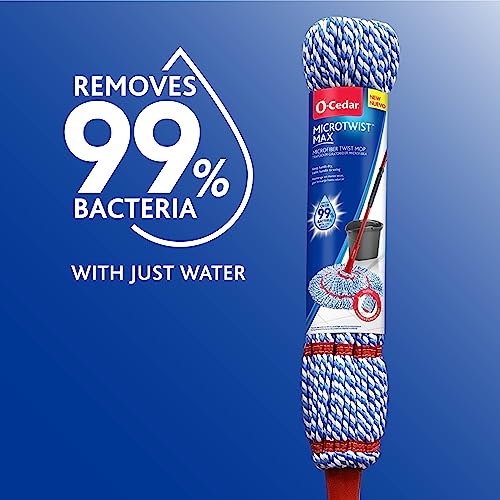 O-Cedar MicroTwist MAX Microfiber Twist Mop with 1 Extra Refill | Features Hands-Free Wringing | Extra Large 18-Inch Mop Head | Safe on All Floor Types,Red