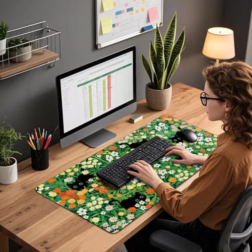 Cute Flower Cat Large Gaming Mouse Pad Desk Mat 31.5"x15.7" - color: Cat Floral