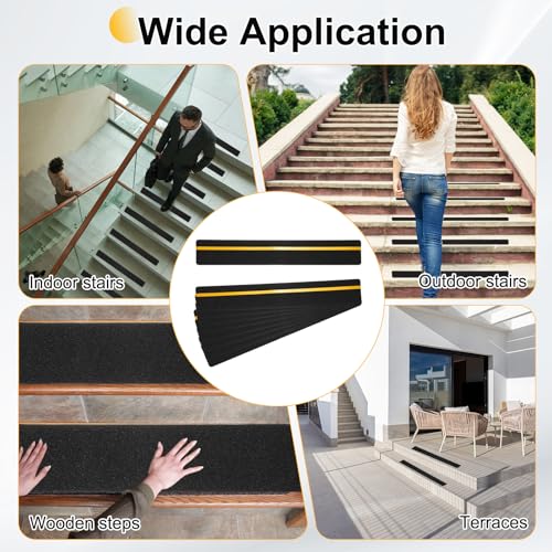 HARFINGTON 10Pcs Outdoor Stair Treads 4"x24" Non-Slip Step Strips Grip Tape - color: Yellow-Black, size: 4" x 24",0.47"