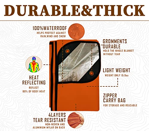 Heavy Duty Survival Blanket -Multifunctional Reflective Tarp Thermal Blanket - 60" x 83" Waterproof Sandproof for Camping Hiking Outdoors Multifunctional Emergency Blanket… - color: Orange