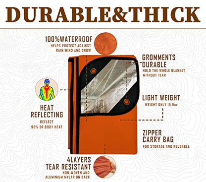 Heavy Duty Survival Blanket -Multifunctional Reflective Tarp Thermal Blanket - 60" x 83" Waterproof Sandproof for Camping Hiking Outdoors Multifunctional Emergency Blanket… - color: Orange