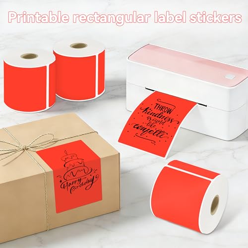 3x5 Inch Thermal Labels,Rectangle Sticker,1200PCS Water Proof Shipping Labels with Strong Adhesive,Compatible with Zebra & Rollo,for Moving Boxes,Inventory,4 Rolls of Fluorescent Red - color: 4 Rolls of Fluorescent Red