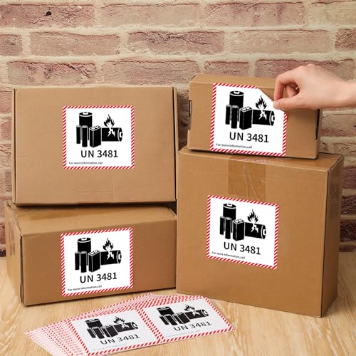 Dunzoom 150 Pcs UN3481 Lithium Ion Battery Caution Labels 3.3" X 4.2" - color: Un3481, size: 3.3" X 4.2"