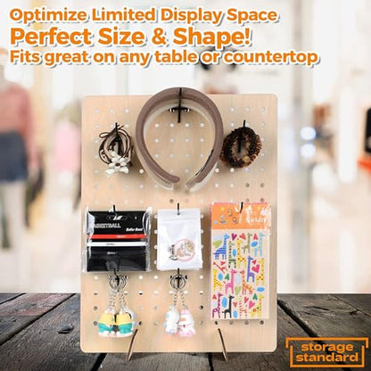 Bamboo's Grocery LoKii 1 Pack Wooden Pegboard Display Stand, Retail Rack, 17 x 13 Inches, with 10 Pcs Hooks - color: Wooden 1 Pack