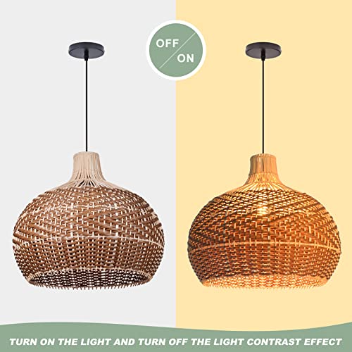 Arturesthome 19.68" Wicker Chandelier Coffee,Boho Basket Rattan Pendant Lighting Fixtures,Large Natural Woven Hanging Ceiling Lights Lamp Shade for Kitchen Island - size: 50cmx45cm