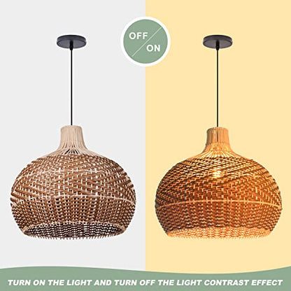 Arturesthome 19.68" Wicker Chandelier Coffee,Boho Basket Rattan Pendant Lighting Fixtures,Large Natural Woven Hanging Ceiling Lights Lamp Shade for Kitchen Island - size: 50cmx45cm