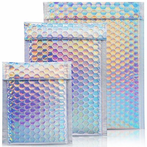50 Pieces Bubble Mailers, 3 Sizes, Holographic, Rainbow - color: Rainbow Color