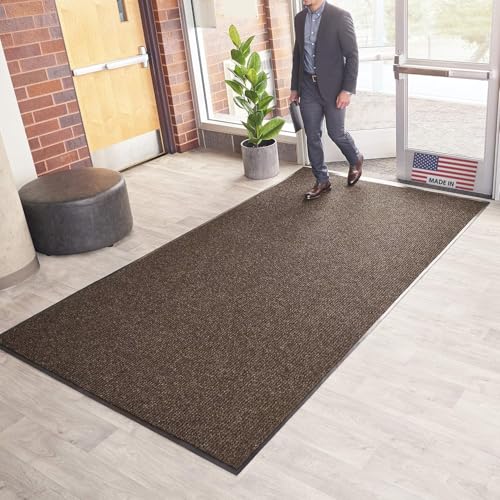 Consolidated Plastics Brush Dry Mat - Made in USA, Heavy-Duty Commercial DoorRug for Indoor/Outdoor Entryways, Non-Slip Backing for High-Traffic Areas (3' W x 10' L, Brown) - color: Brown, size: 3' x 10' (Rectangular)