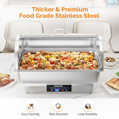 ROVSUN 9 QT 2 Pack Roll Top Electric Chafing Dishes for Buffet,Stainless Steel Chafing Dish Buffet Set with Temperature Control,Chafers and Buffet Warmers with Full & Half Size Pan for Party Catering - size: 2 Pack