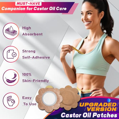 Castor Oil Pack Wrap Patch - Organic Cotton Castor Oil Belly Button Pad, Disposable Self-Adhesive Abdominal Pads, Portable Anti Leakage High Absorbent Patch for Multi-Area Use 50 Pcs - size: 1 Count (Pack of 50)