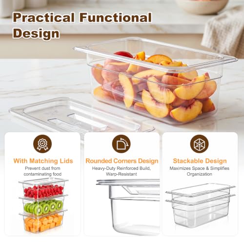 APREUTY 6-Pack 1/3 Size 4''Deep NSF Polycarbonate Food Pans with Lid, Clear - size: 1/3 Size 4'' Deep