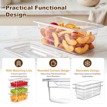 APREUTY 6-Pack 1/3 Size 4''Deep NSF Polycarbonate Food Pans with Lid, Clear - size: 1/3 Size 4'' Deep