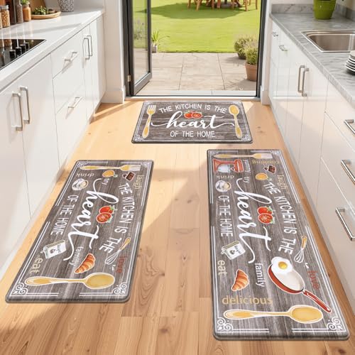 Yamaziot Anti Fatigue Kitchen Rug Set of 3, Non-Slip Cushioned Floor Mats - color: Brown, size: 17.3"x27"+17.3"x35"+17.3"x 47"