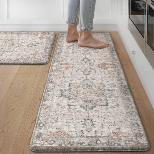 GENIMO Anti Fatigue Kitchen Mats for Floor 2PCS, Standing Rugs,GrayTaupe - color: Light Taupe Brown, size: 17.3"x47"+17.3"x30"--0.4 inches