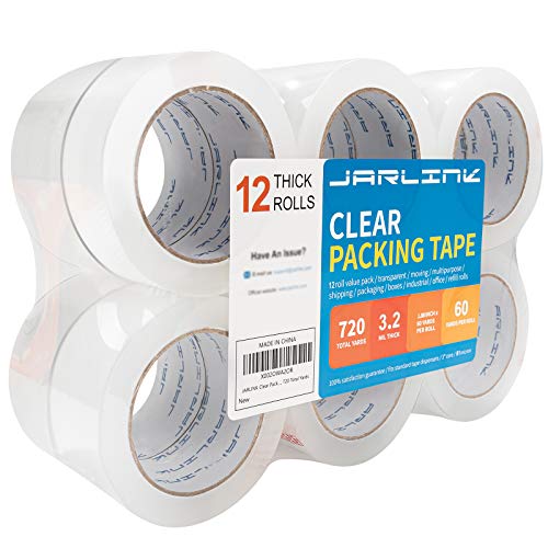 JARLINK 12 Rolls Clear Packing Tape, Heavy Duty Packaging Tape - size: 12 Rolls (3.2mil / 60 yd)