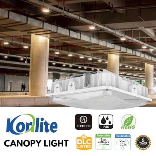 Konlite 63W/45W/30W LED Canopy Light - Selectable - 5000K/4000K - 9,360LM - Dimmable - 120-277V - 250W Equal, Residential & Commercial Indoor & Outdoor Light Fixture, UL, White - 6 Pack - color: White, size: 6 PACK - 63W/45W/30W
