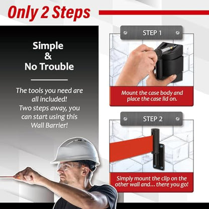 DuraSteel Wall Mount Crowd Control Retractable Belt Barrier - 6.5 Ft Red Retractables Barrier Belt w/ABS Casing, Do Not Enter Crowd Control Barriers Line Divider NOT Stanchions with Retractable Belts - color: Red Belt, size: Guardian 2.0 Black Case
