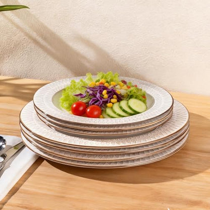 GBHOME Ceramic Dinnerware Sets of 6,18 pcs Plates and Bowls Sets Dishes - color: Pearl White-Diamond, size: Service for 6 (18 pcs)