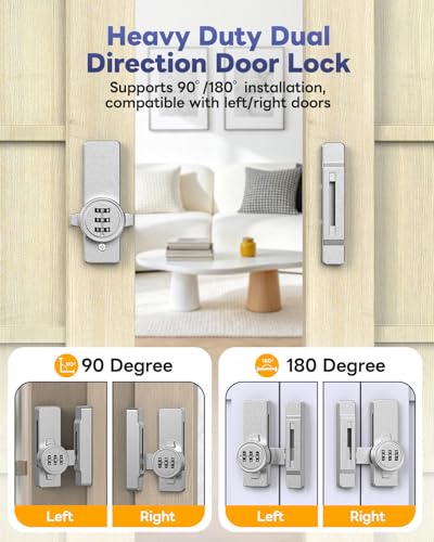 Sliding Barn Door Lock, 3-Digit Password Locks, Silver - color: Silver