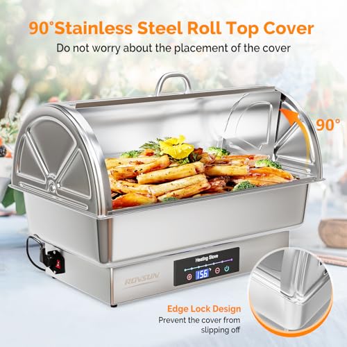ROVSUN 9 QT 2 Pack Roll Top Electric Chafing Dishes for Buffet,Stainless Steel Chafing Dish Buffet Set with Temperature Control,Chafers and Buffet Warmers with Full & Half Size Pan for Party Catering - size: 2 Pack