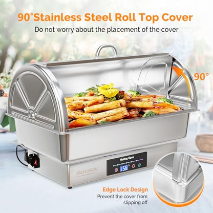 ROVSUN 9 QT 2 Pack Roll Top Electric Chafing Dishes for Buffet,Stainless Steel Chafing Dish Buffet Set with Temperature Control,Chafers and Buffet Warmers with Full & Half Size Pan for Party Catering - size: 2 Pack