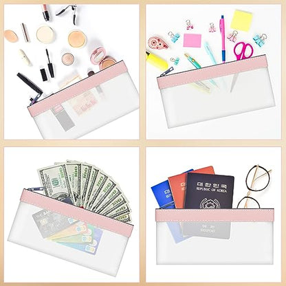4pcs Storage Bags with Zipper, Pink TPU Money Pouch, Clear Bank Deposit Bags, Waterproof Cash Bag for Collectors, Multi-Purpose Check Wallet (Pink, 7.6 x 3.7 inch, 4 Bags) - color: pink
