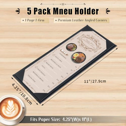5pcs 1 Page Restaurant Menu Covers 4.25 x 11" with PVC Cover - size: 5 pcs/4.25 x 11"/Single view