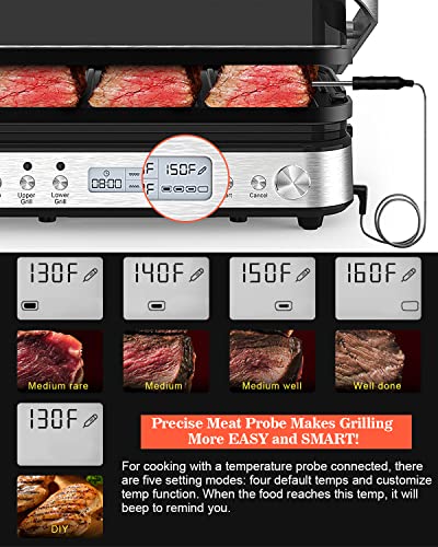 CATTLEMAN 6 in 1 Panini Press Grill with Removable Waffle Plates, 1600W - color: Silver with Waffle Plates